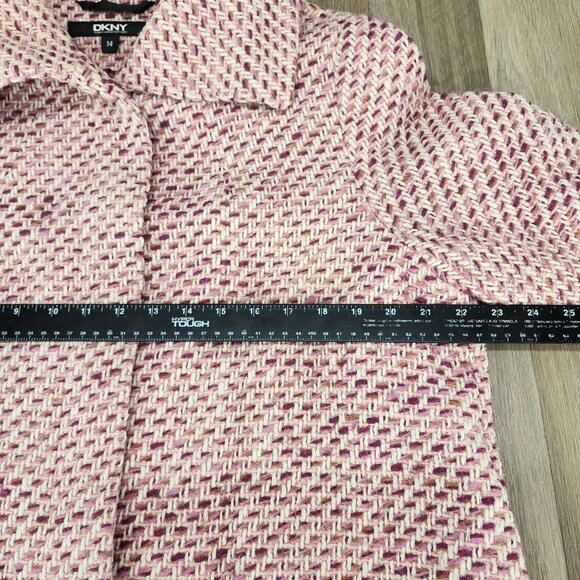 DKNY Women's Size 14 Wool Blend Long Coat Jacket Pink Multi-Color Button Closure - Picture 11 of 14